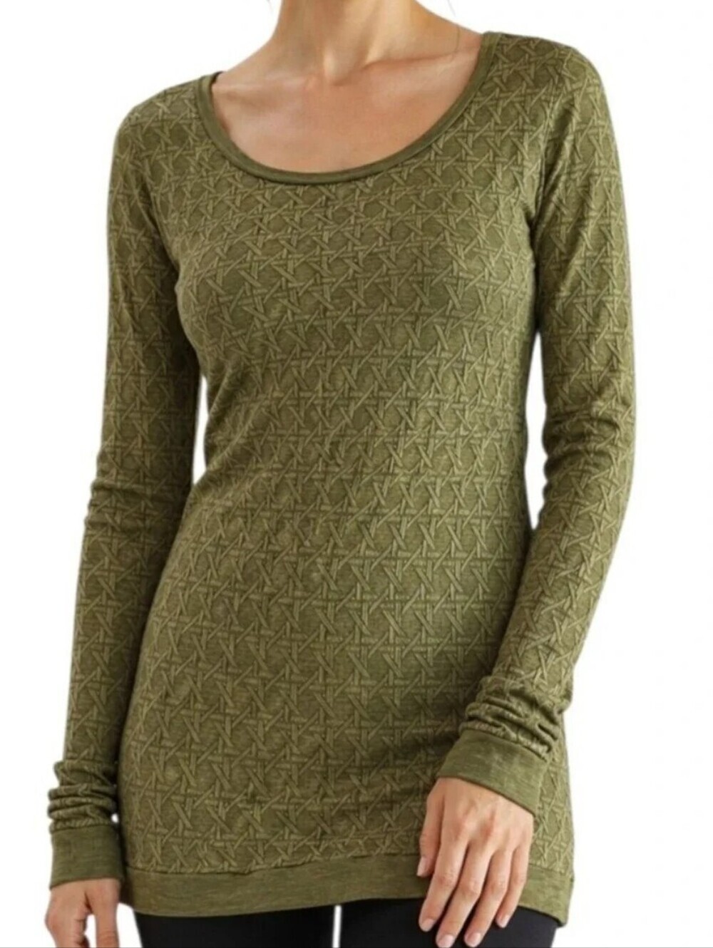 Metalicus Tunic Women One Size Olive Green Merino Wool Geometric